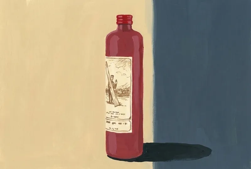 Painted illustration of a bottle of Texels Juttertje Kruidenbitter
