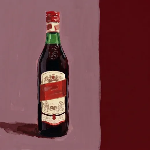 Painted illustration of a bottle of Carpano Punt e Mes