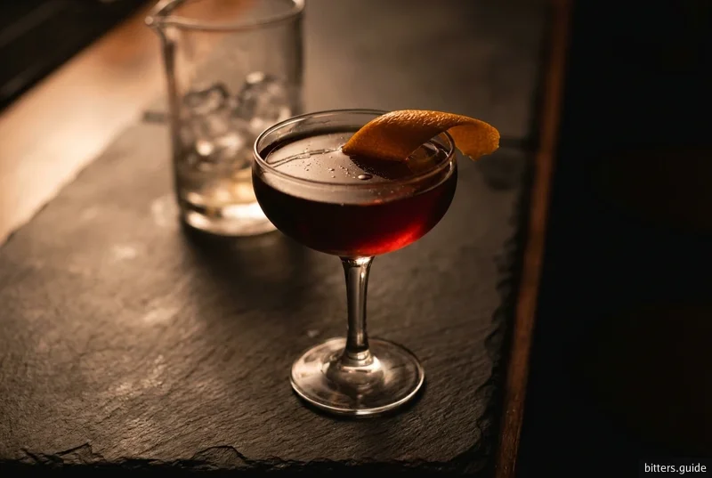 Bonal and Rye — Equal parts Savoyard quinquina and rye, stirred down with two kinds of bitters