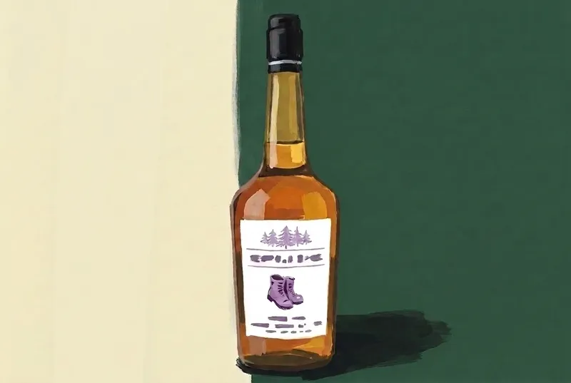 Painted illustration of a bottle of Leopold Bros Three Pins