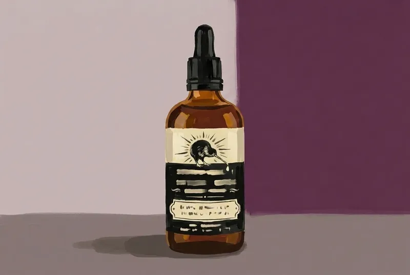 Painted illustration of a bottle of Bob's Bitters Lavender Bitters