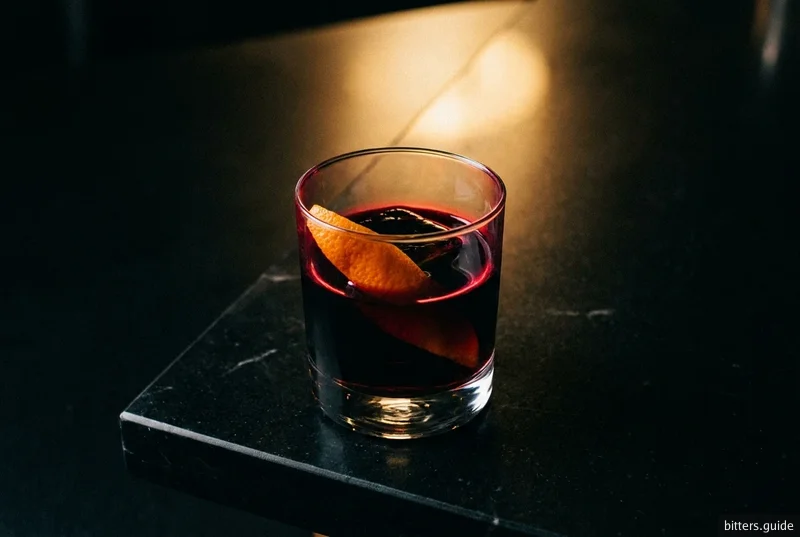 Ferrari — Equal parts fernet and red aperitivo, swirled in a short glass