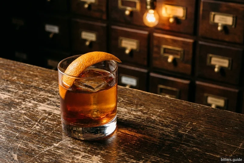 The Bittern — Bourbon and apricot under two different bitters and a dash of pimento dram