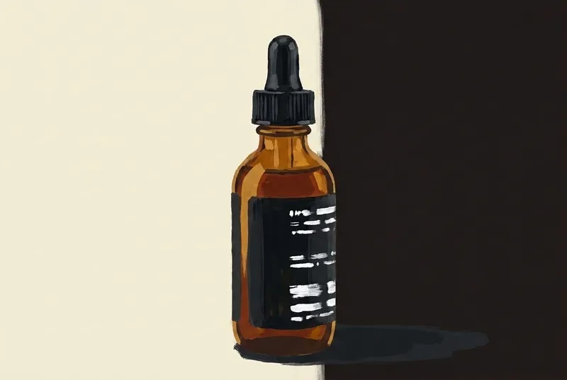 Painted illustration of a bottle of Portland Bitters Project Pitch Dark Cacao Bitters