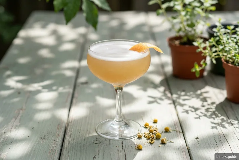 Boston Common — A gin sour turned floral by chamomile and grapefruit bitters