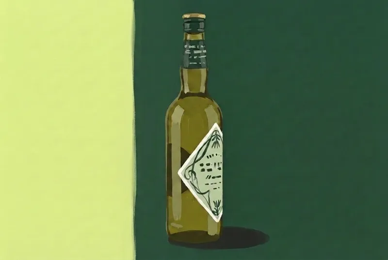 Painted illustration of a bottle of Dolin Génépy le Chamois