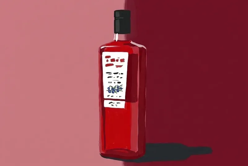 Painted illustration of a bottle of Zoco Pacharán