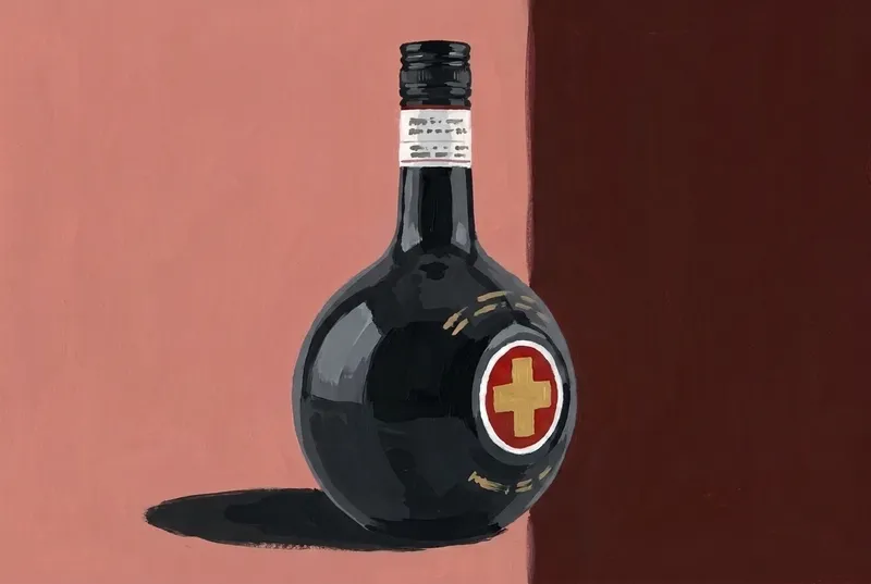 Painted illustration of a bottle of Zwack Unicum