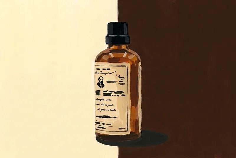 Painted illustration of a bottle of Dr. Adam Elmegirab's Boker's Bitters