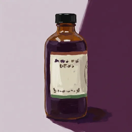 Ilustración pintada de una botella de Miracle Mile Forbidden Bitters