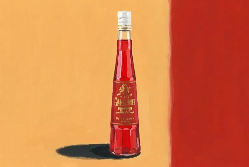 Painted illustration of a bottle of Galliano L'Aperitivo