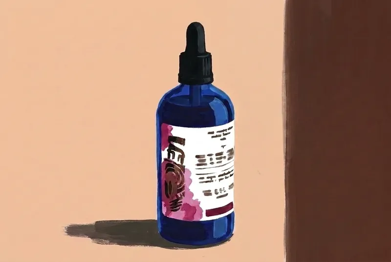 Painted illustration of a bottle of Bittermens Xocolatl Mole Bitters