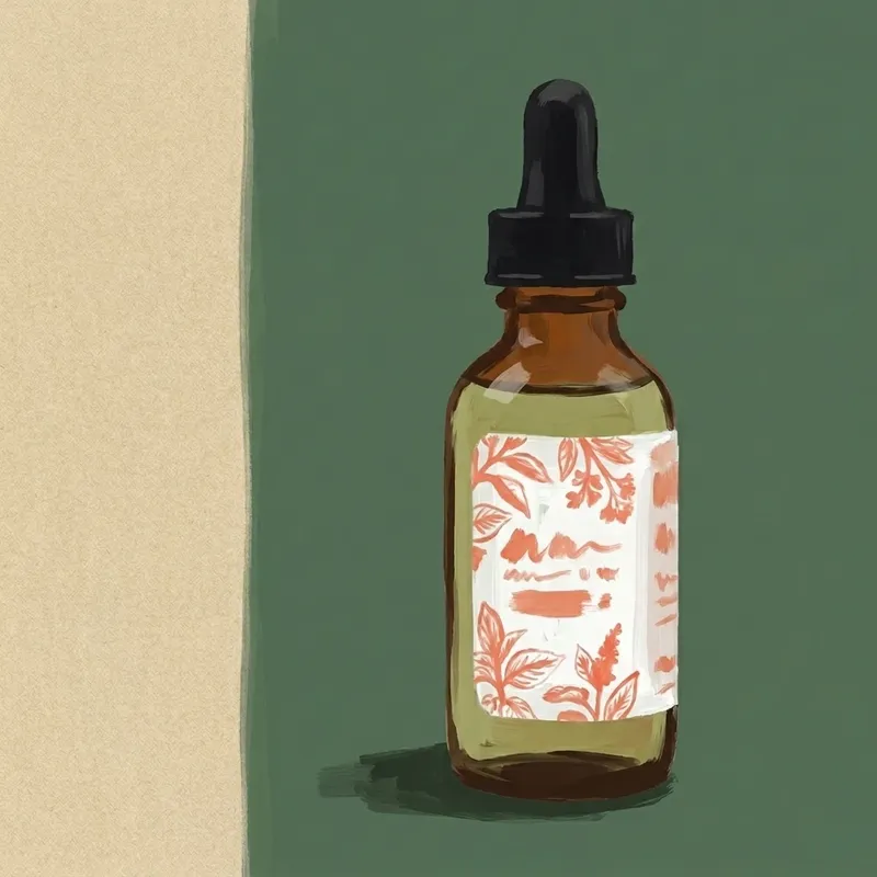 Painted illustration of a bottle of Dram Apothecary Sweetgrass Bitters