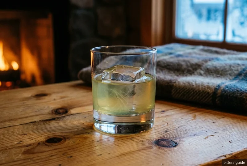 Génépy on the Rocks — The Savoyard close to a meal: alpine génépy over one big cube, nothing else