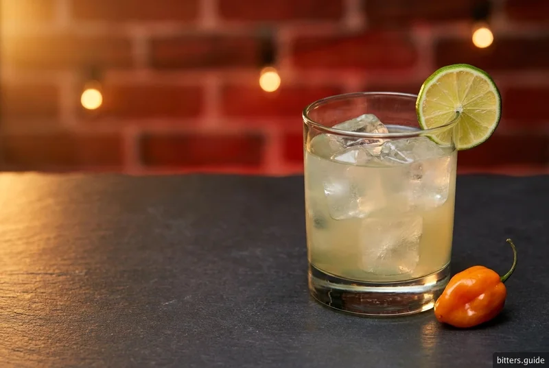 Spicy Margarita — Tequila, Limette und Orangenlikör, mit Habanero-Bitters für die Schärfe