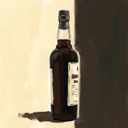 Illustrazione dipinta di una bottiglia di Cappelletti Sfumato Rabarbaro