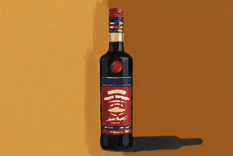 Painted illustration of a bottle of Ramazzotti
