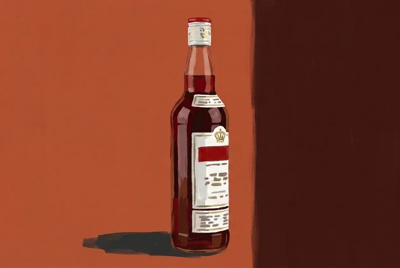Painted illustration of a bottle of Pimm's No. 1