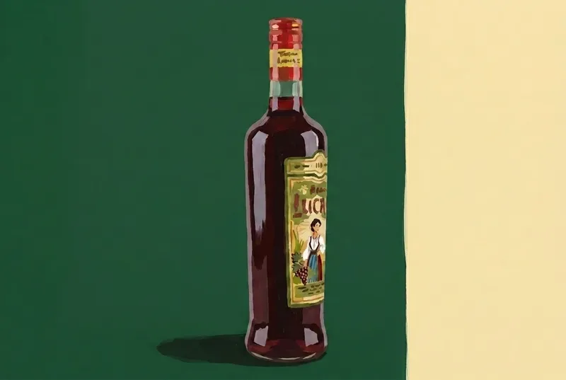 Painted illustration of a bottle of Amaro Lucano