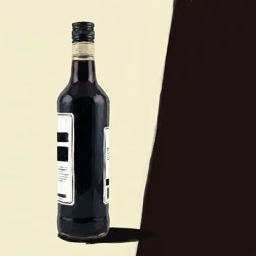 Painted illustration of a bottle of Fernet 1882