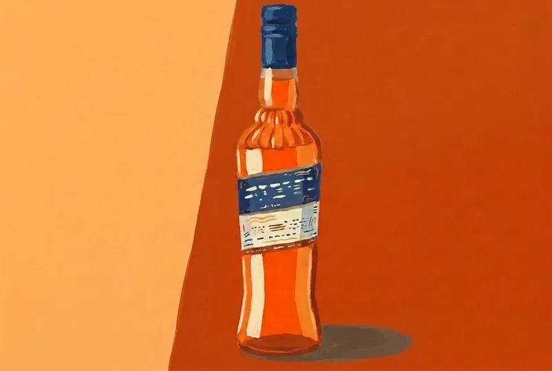 Painted illustration of a bottle of Aperol