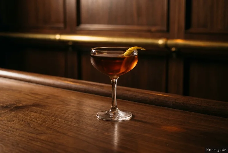 The Handy Bird — Brandy and rye split under curacao, in an absinthe-rinsed glass