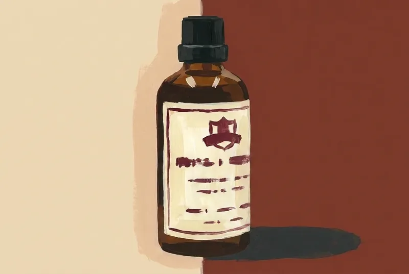Painted illustration of a bottle of Dr. Adam Elmegirab's Orinoco Bitters