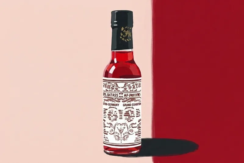 Painted illustration of a bottle of Peychaud's Aromatic Bitters