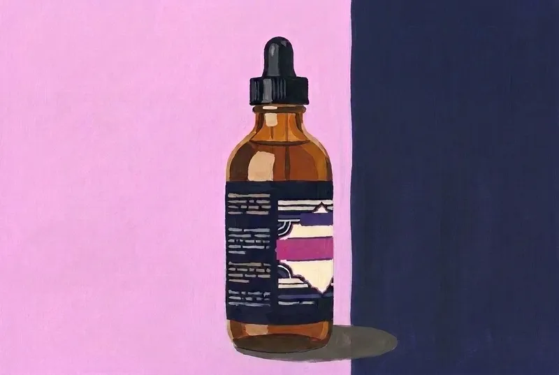 Painted illustration of a bottle of Bittered Sling Moondog Bitters
