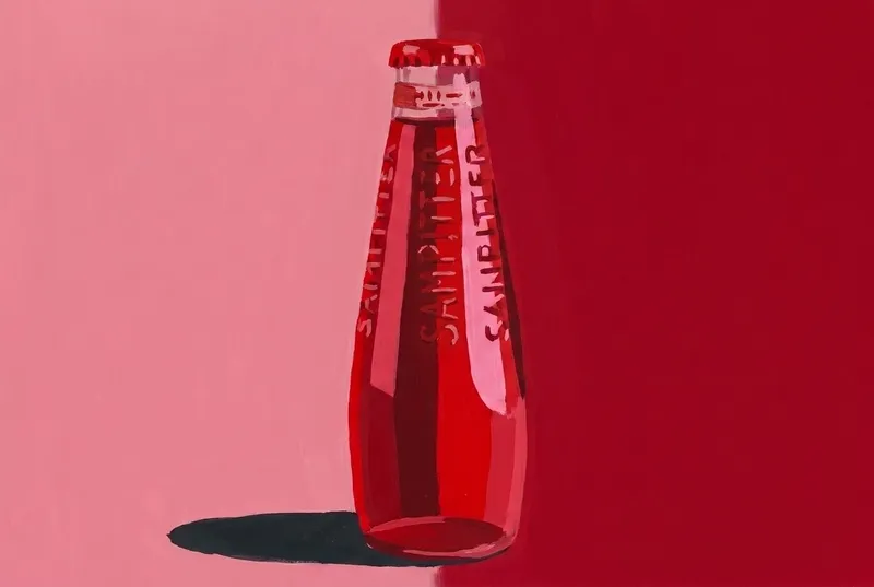 Painted illustration of a bottle of Sanpellegrino Sanbitter