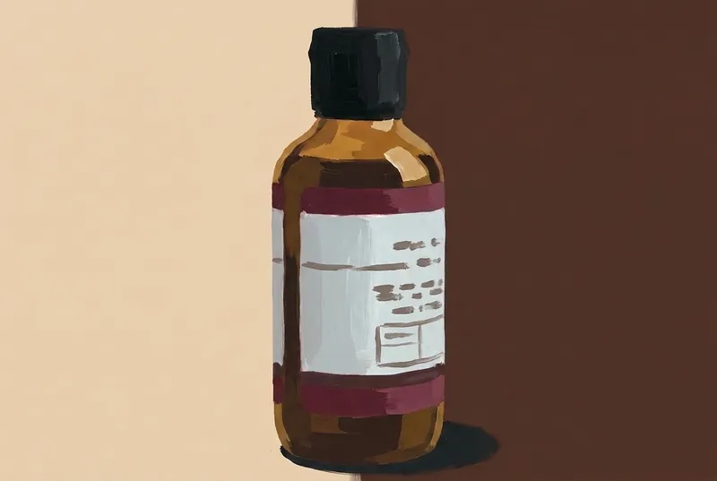 Painted illustration of a bottle of Miracle Mile Chocolate Chili Bitters