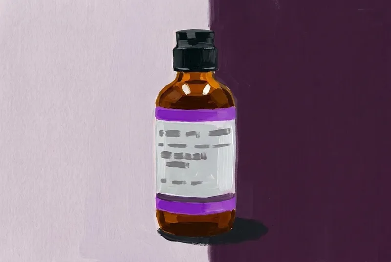 Painted illustration of a bottle of Miracle Mile Forbidden Bitters