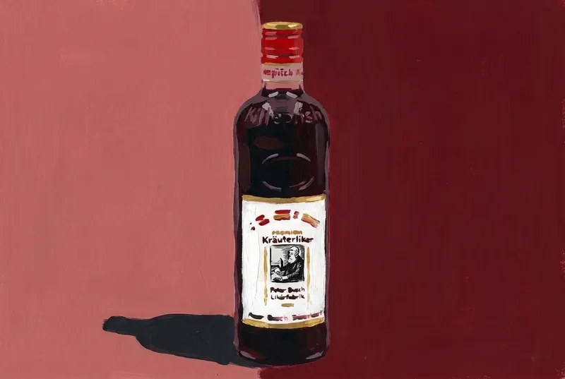 Painted illustration of a bottle of Killepitsch