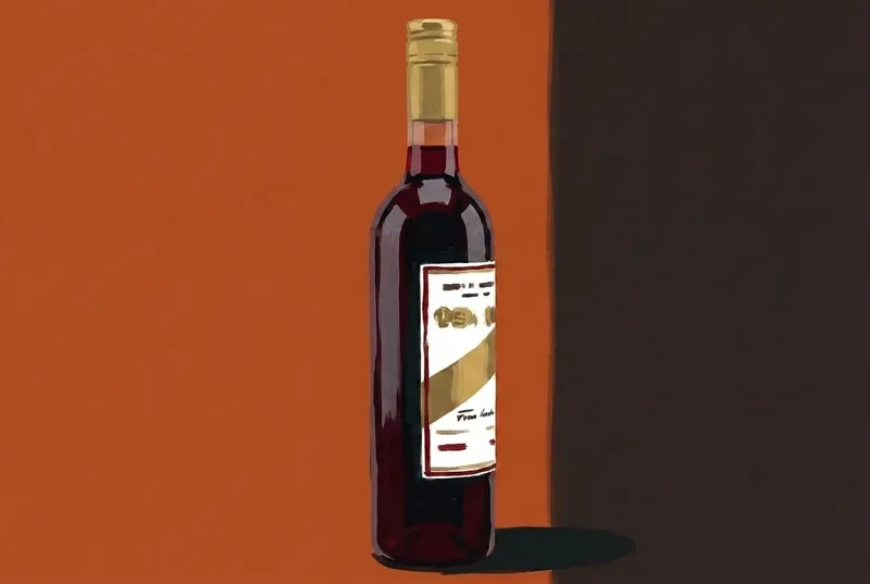 Painted illustration of a bottle of Rabarbaro Zucca