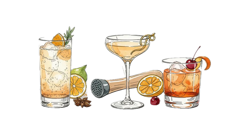 Classic cocktail preparation with bitters and bartending tools