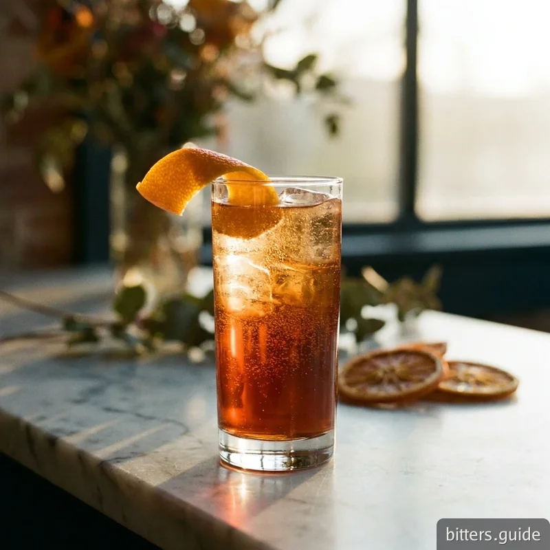 Amaro Highball — A long, easy amaro and tonic over ice with an orange twist