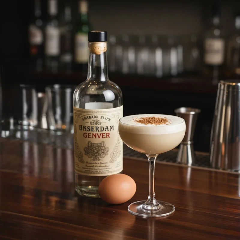 Dutch genever flip with whole egg and nutmeg