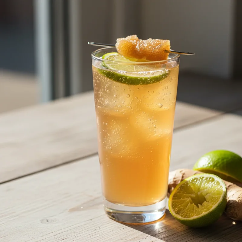 Non-alcoholic aromatic bitters with ginger beer and lime