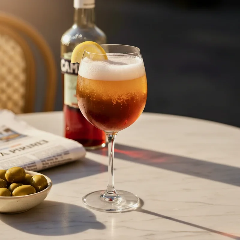 Italian aperitivo of Campari and lager topped with soda — the beer cousin of the wine-based classic