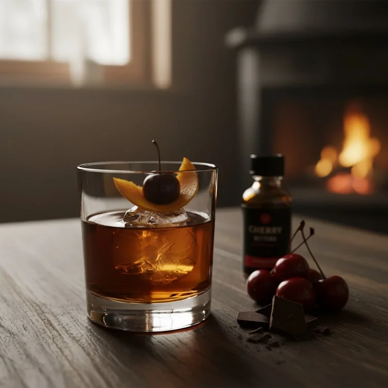 Whiskey old fashioned with kirsch, chocolate and cherry bitters