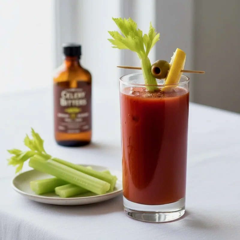 Savory vodka cocktail with tomato and celery bitters
