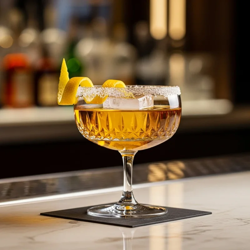 Brandy cocktail with sugar rim and bitters