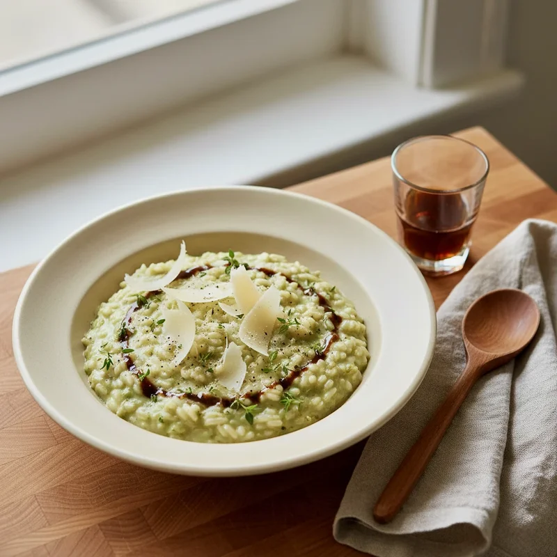 Creamy Italian risotto finished with Cynar, where the artichoke-based amaro reinforces the vegetable stock
