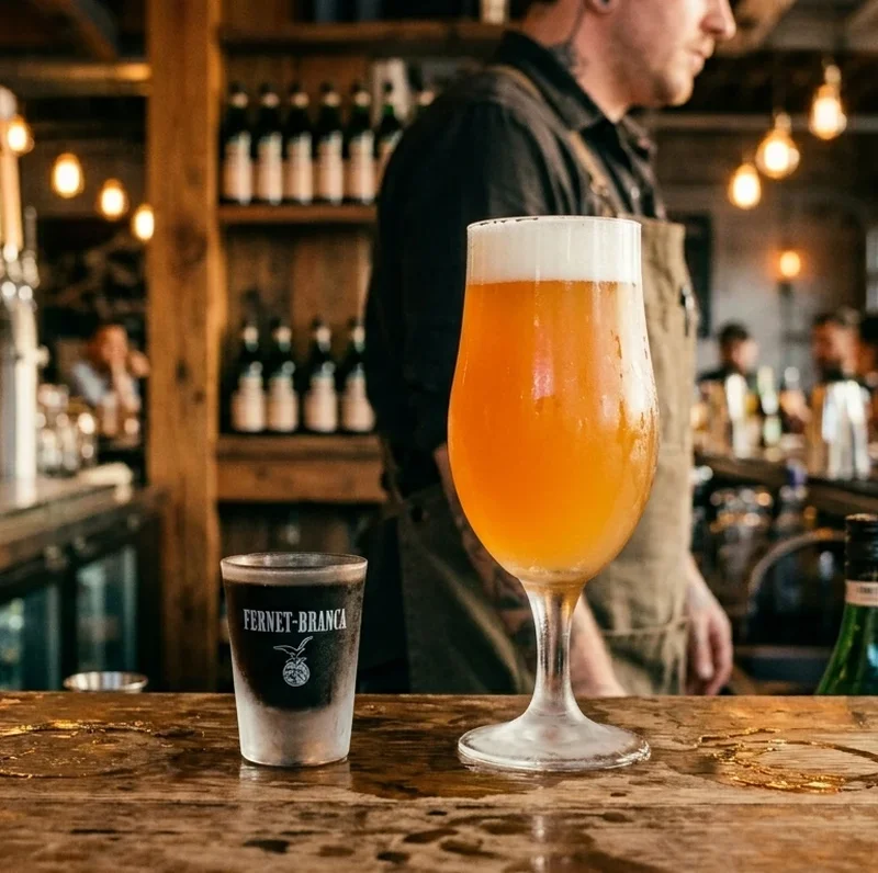 The "bartender's handshake" — an ounce of Fernet-Branca with an IPA back