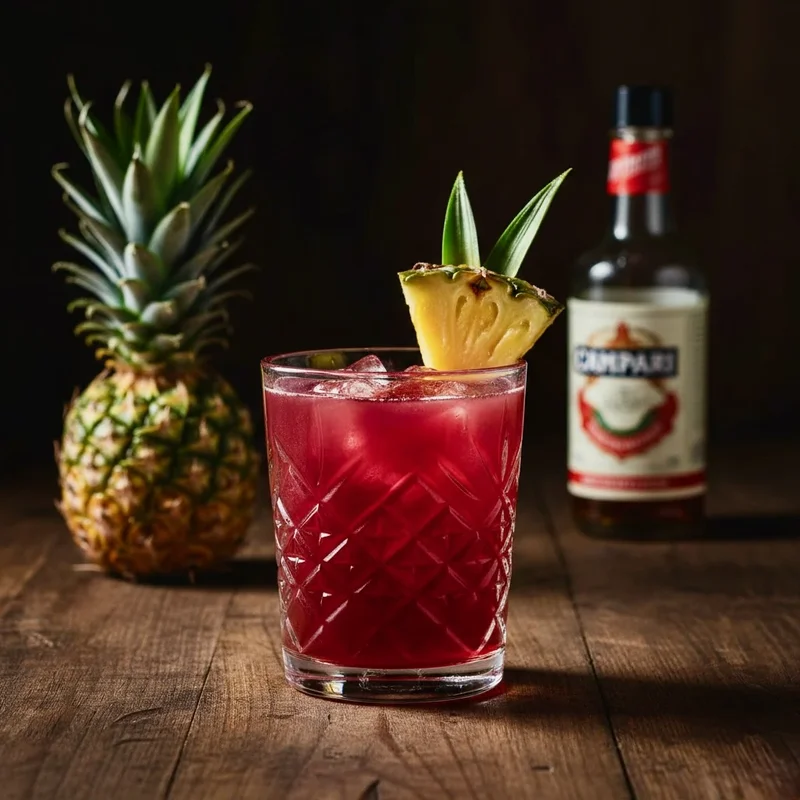 Rum cocktail with Campari and pineapple