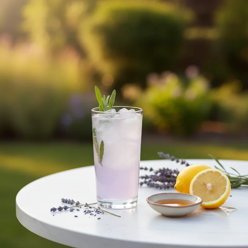 Non-alcoholic lavender bitters with lemon and honey soda