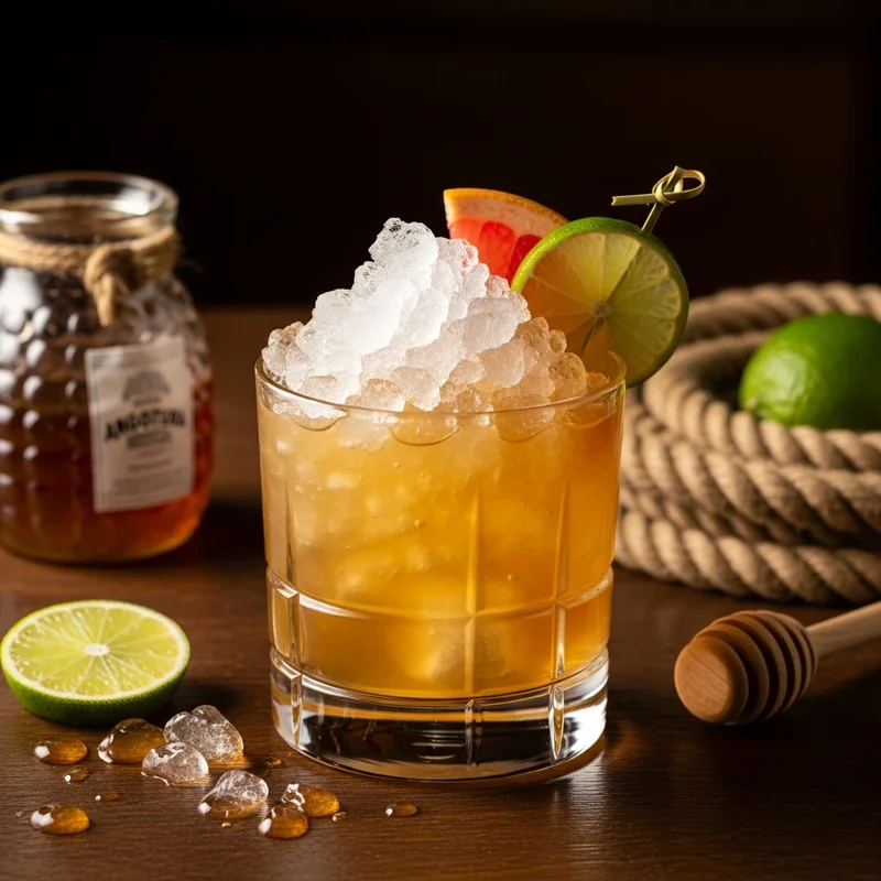 Tiki cocktail with multiple rums and bitters