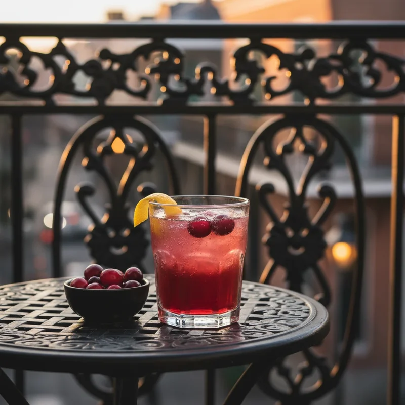 Non-alcoholic Orleans bitters with cranberry, lime, and soda