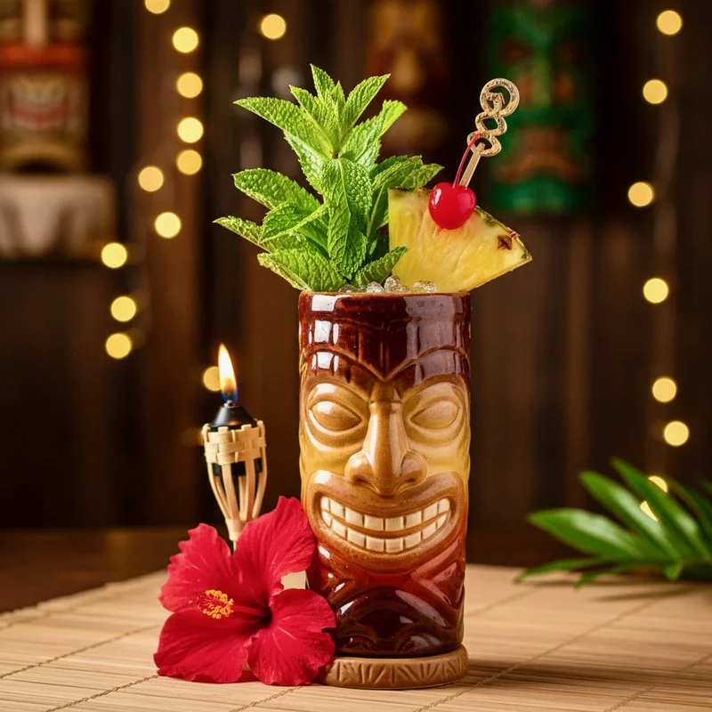 Potent tiki cocktail with multiple rums and bitters